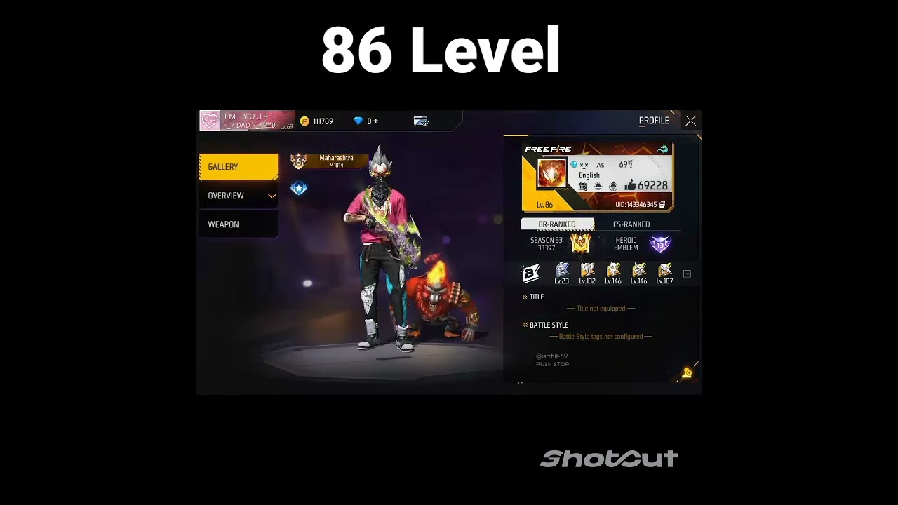 Free Fire 86 Level Grandmaster Player Send Me Friend Request 💯 #short