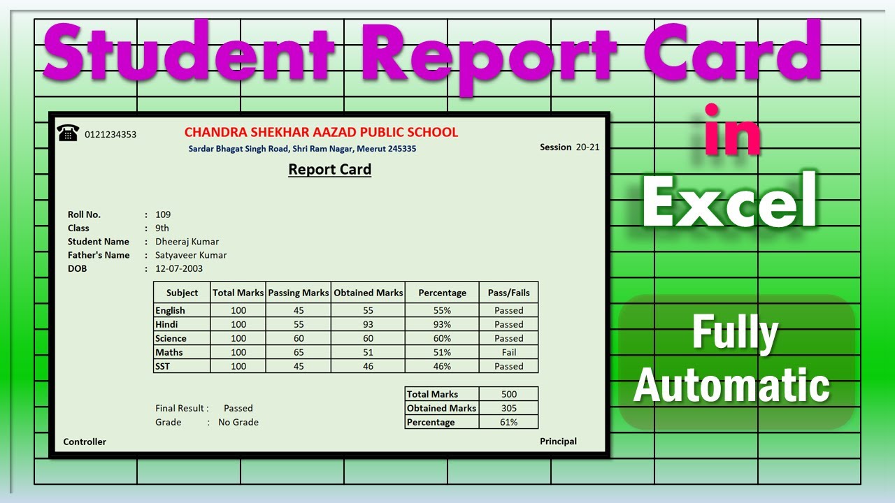 Automatic Report Card in Excel | Student Result Card in Excel