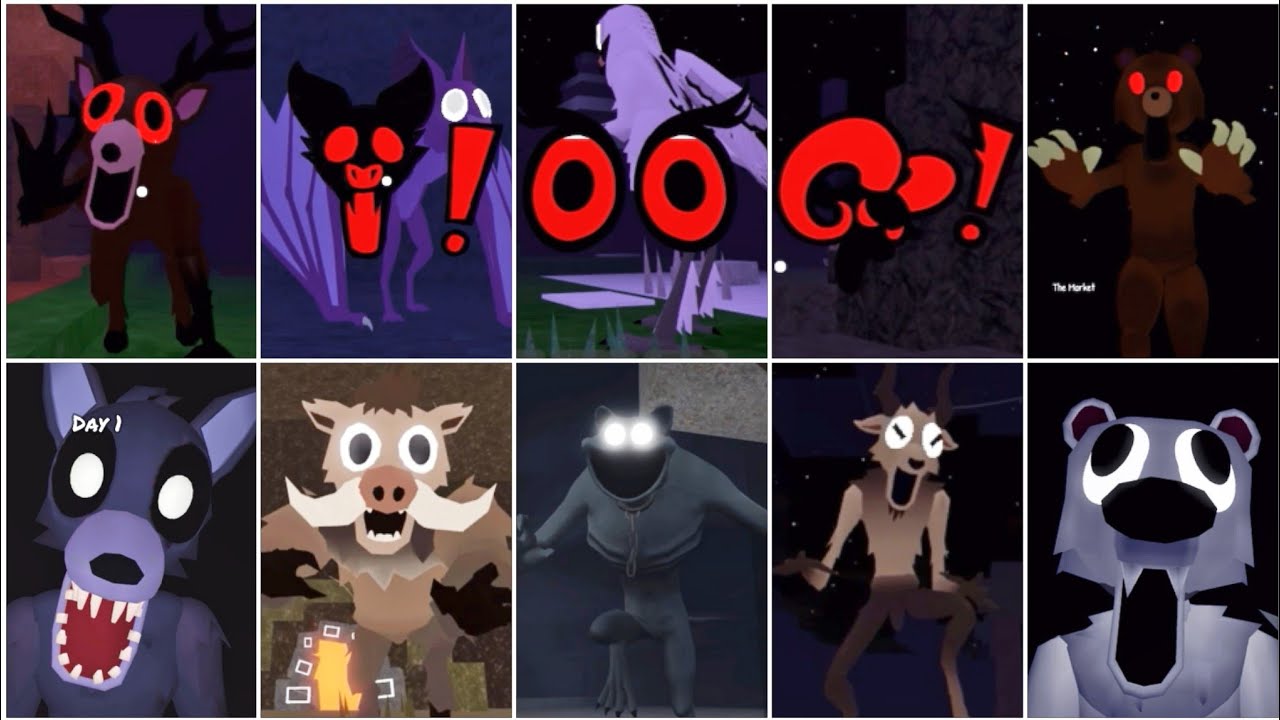 99 Nights In The Forest Bat Vs Deer Vs Ram Vs Owl Vs Wolf Vs Boar Vs Bear  Vs Goat Jumpscares 