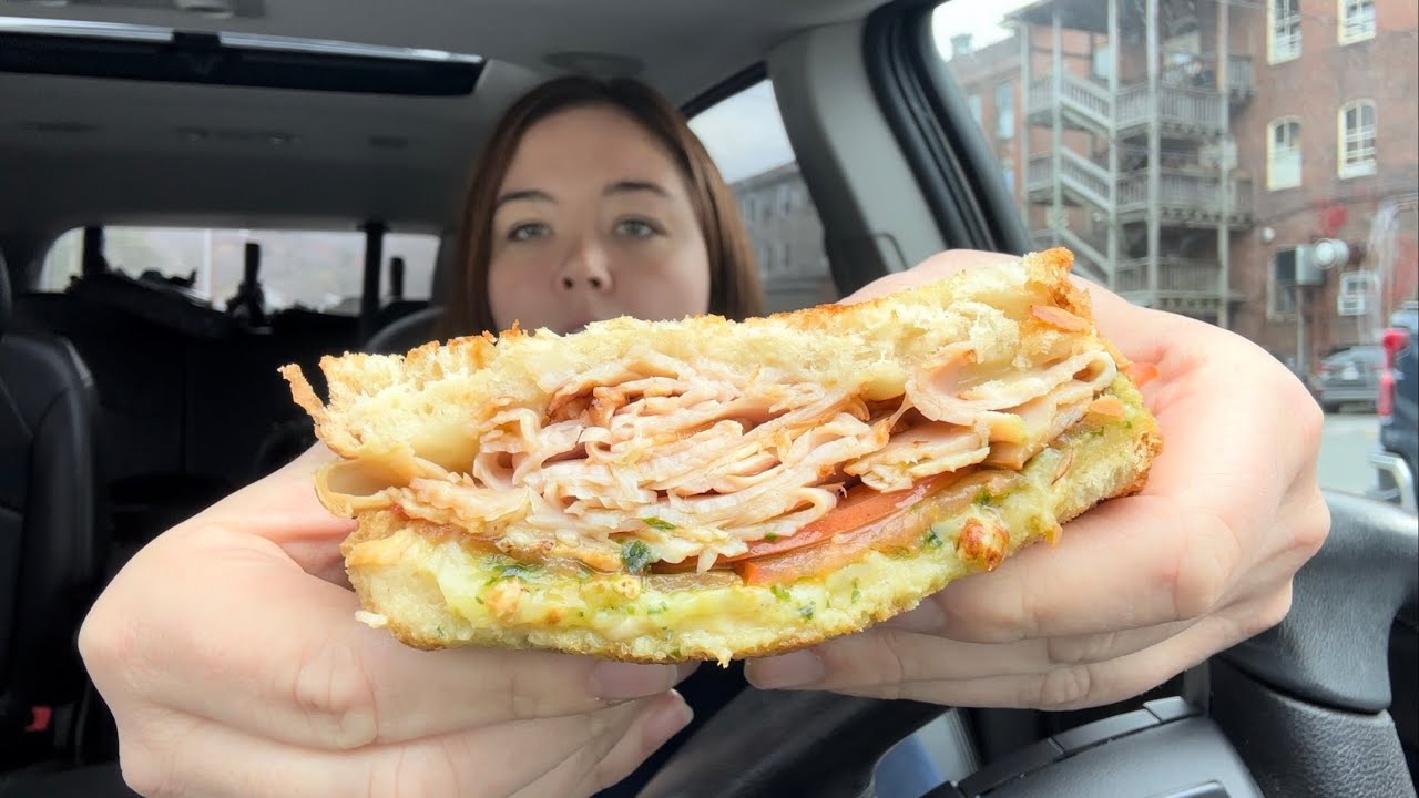 TURKEY PESTO SANDWICH AND FRIED PICKLES MUKBANG
