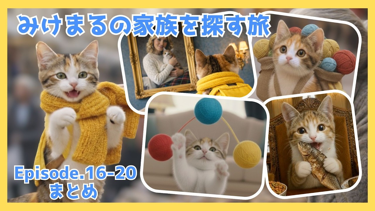 EP16-20まとめ😻もう少しで会えたのに！みけまるは諦めにゃいよ🐾　＃AI猫動画　＃みけまるの家族を探す旅