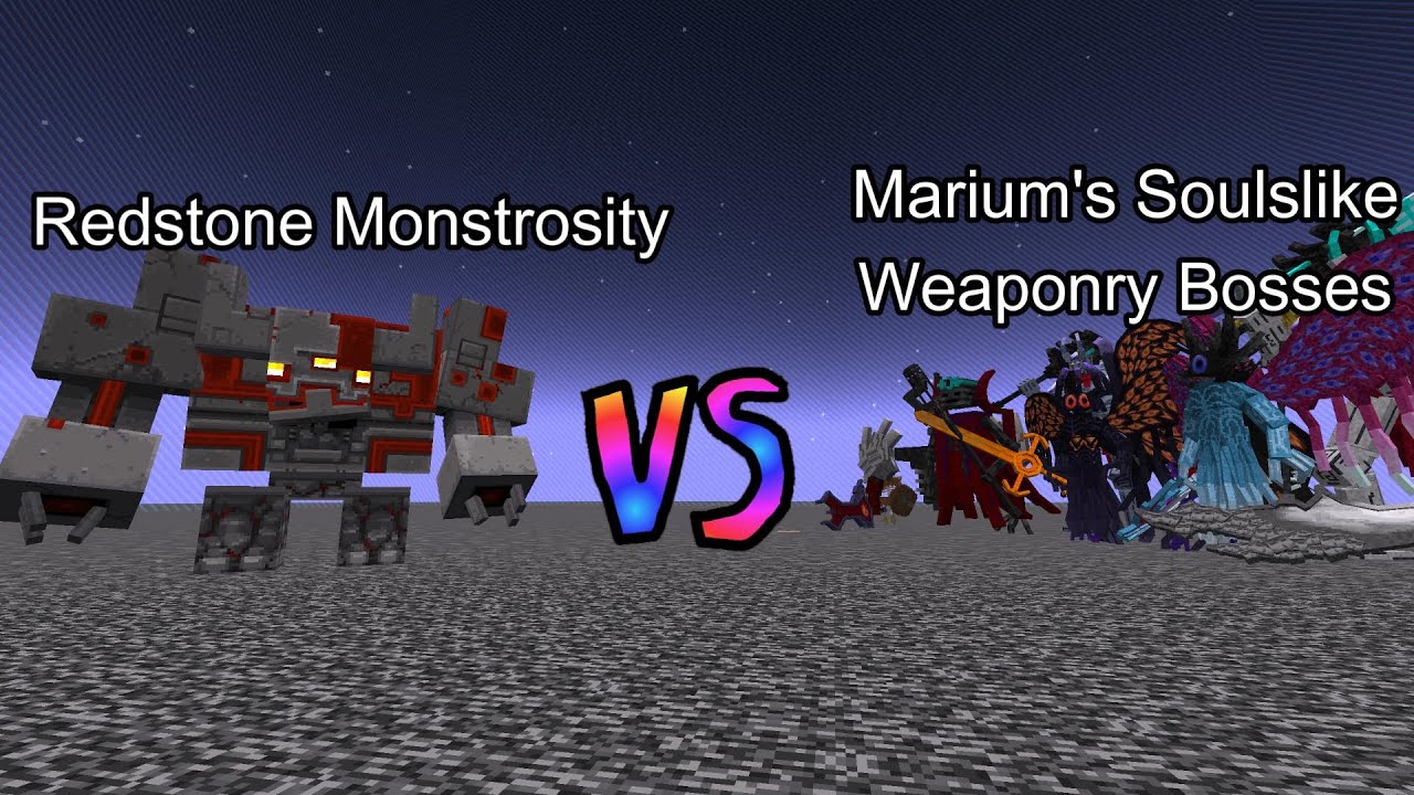 Redstone Monstrosity (Goety) vs Marium's Soulslike Weaponry Bosses | Minecraft  Mob Battle