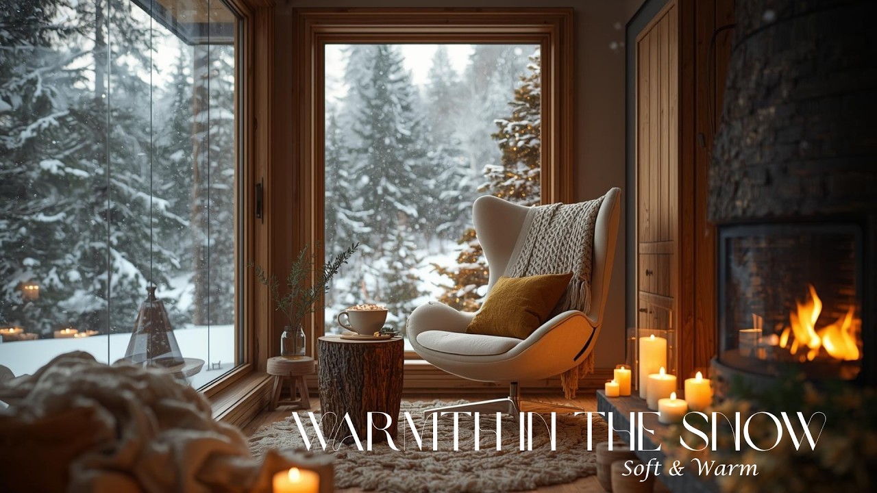 Warmth in the Snow Fireplace by the Window - Calm Music & Winter Vibes