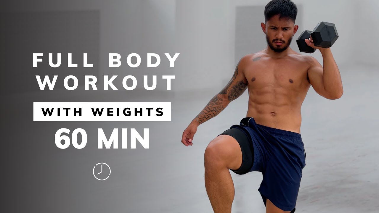 60 MINUTE FULL BODY DUMBBELL WORKOUT - With Weights At Home - Build Muscle & Strength