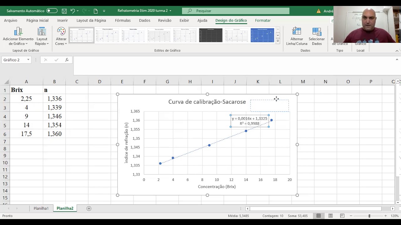 Construção de gráfico do tipo dispersão X,y no Excel-Curva de calibração