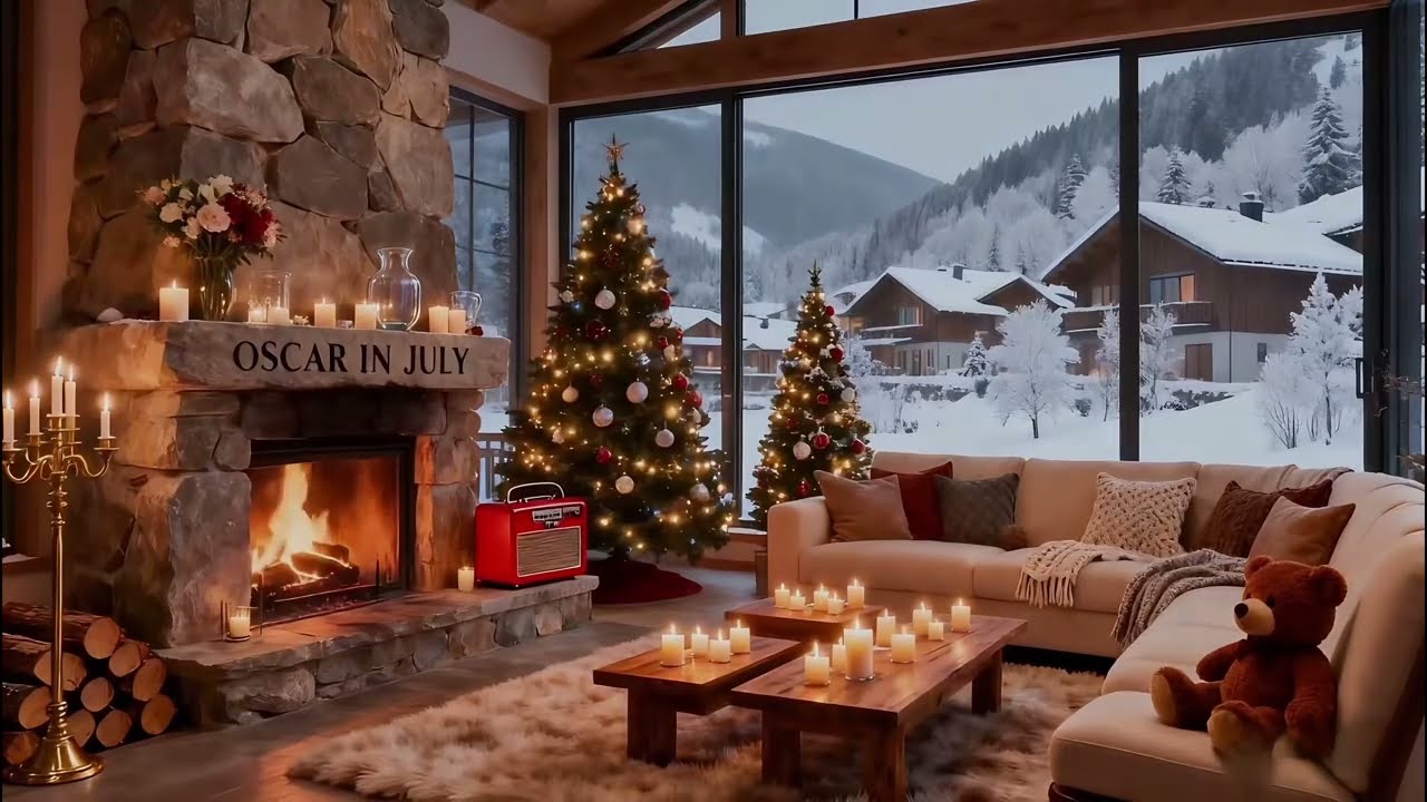 Deep Sleep Piano with Fireplace — Calm Winter Night