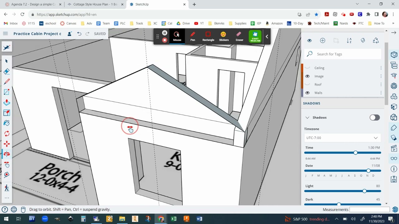 SketchUp Practice Cabin Project #5 - Add the Front Gable Roof