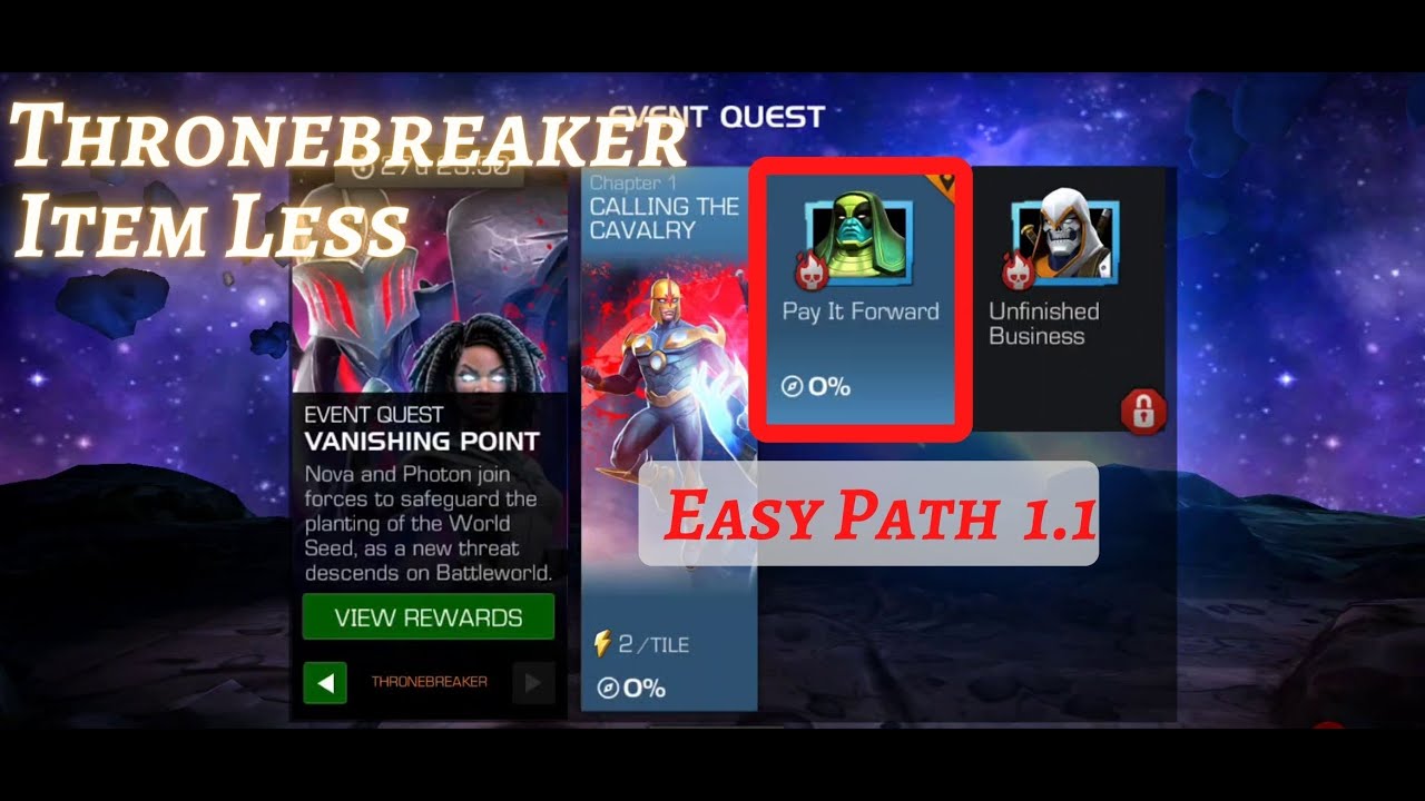 MCOC | EQ 1.1 | Easy Path | Pay It Forward | Vanishing Point | TB| Item less|