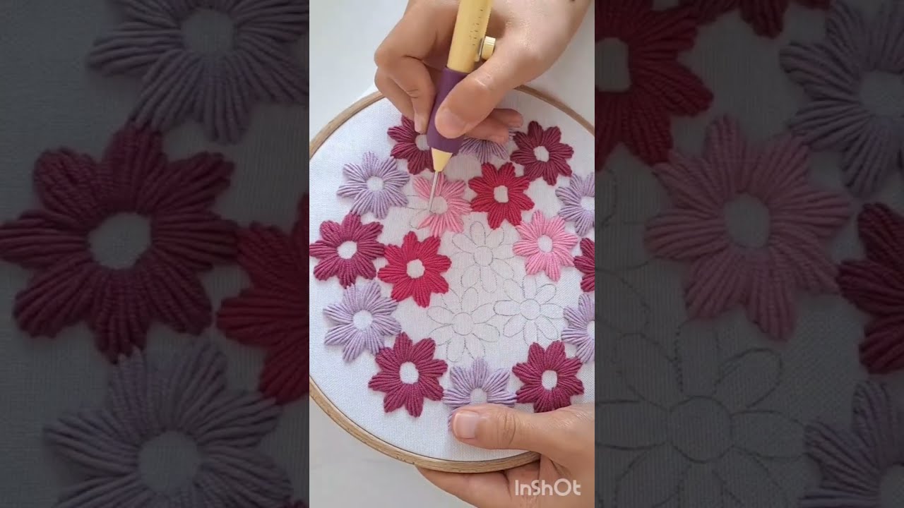 Punch  needle how to make  a beautiful  flowers   (فن الإبرة الشرقية)