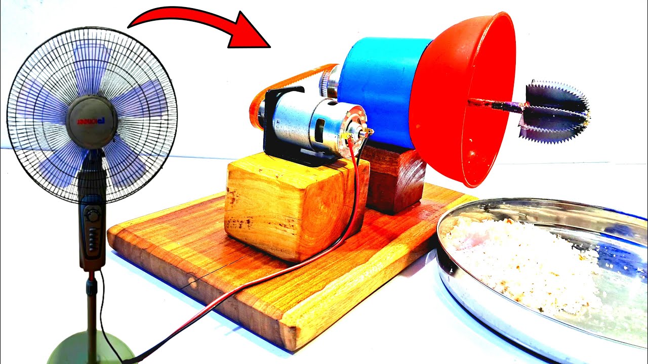How to make electric coconut scraper machine using old stand fan/coconut grater