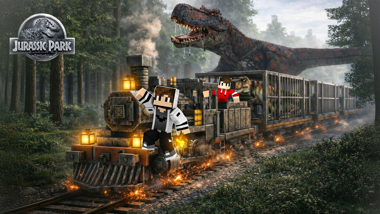 I Survived 100 Days in JURASSIC PARK on a Train in Minecraft