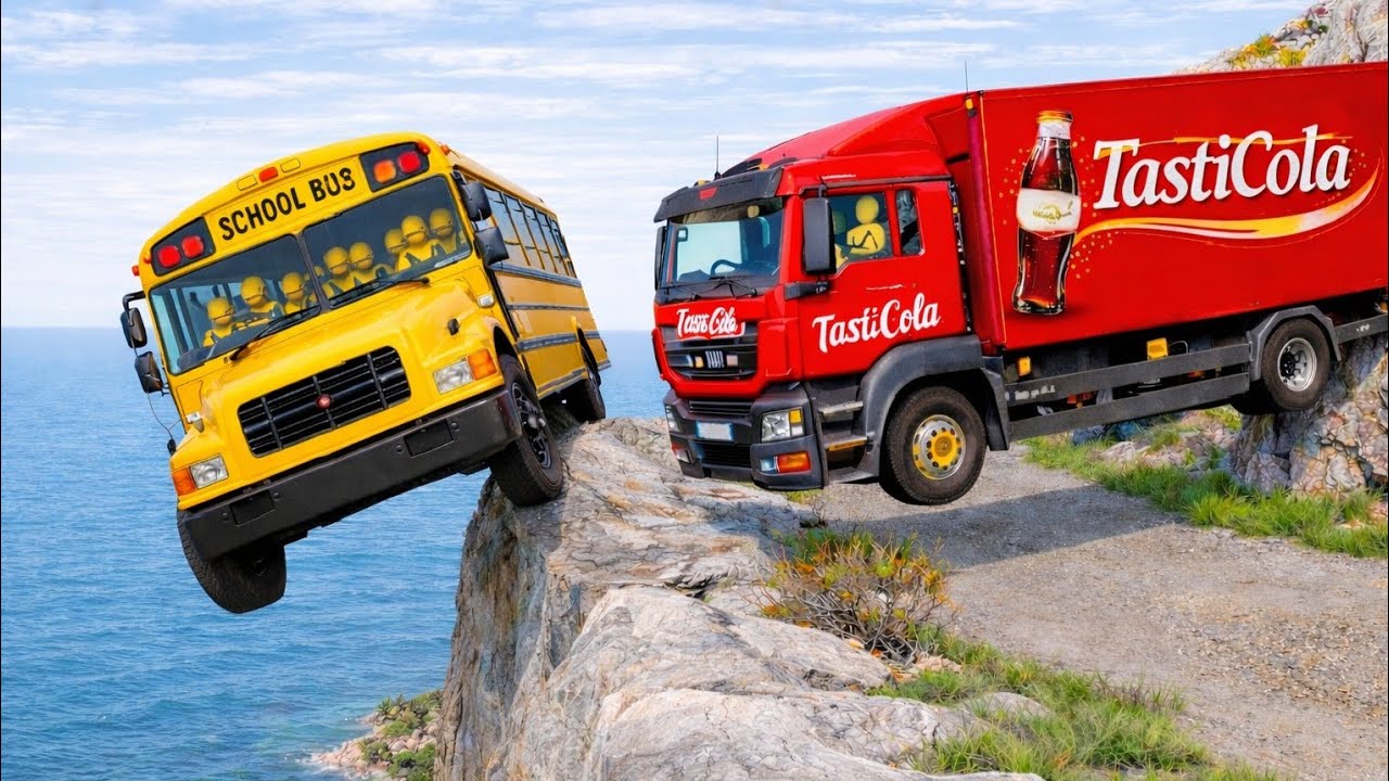 BeamNG.drive | School Bus on Dangerous Cliff Roads | 😱 Extreme Crash Test |#99