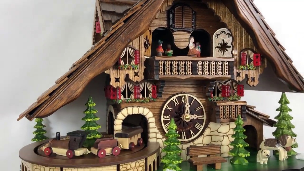 Battery Cuckoo Clock With moving Train and Dancers  Engstler # 48110 QMT.