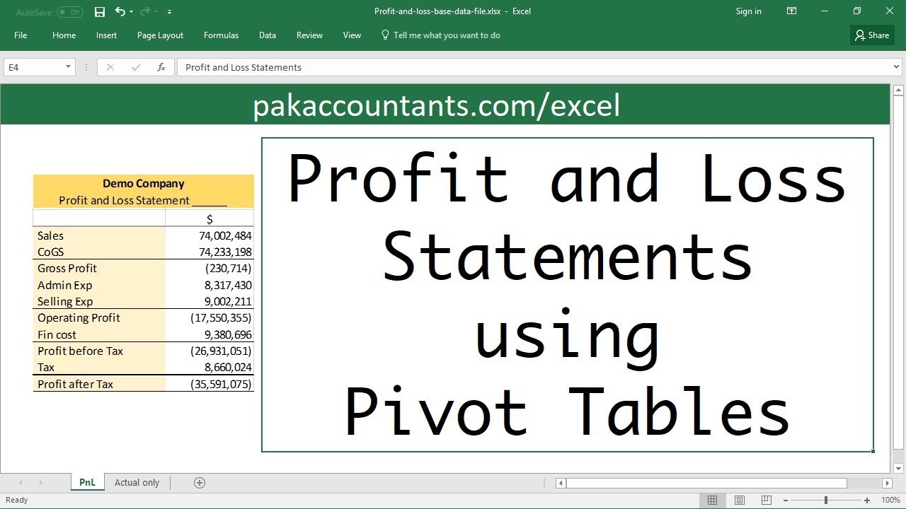 Making Profit & Loss Statements in Excel using Pivot tables
