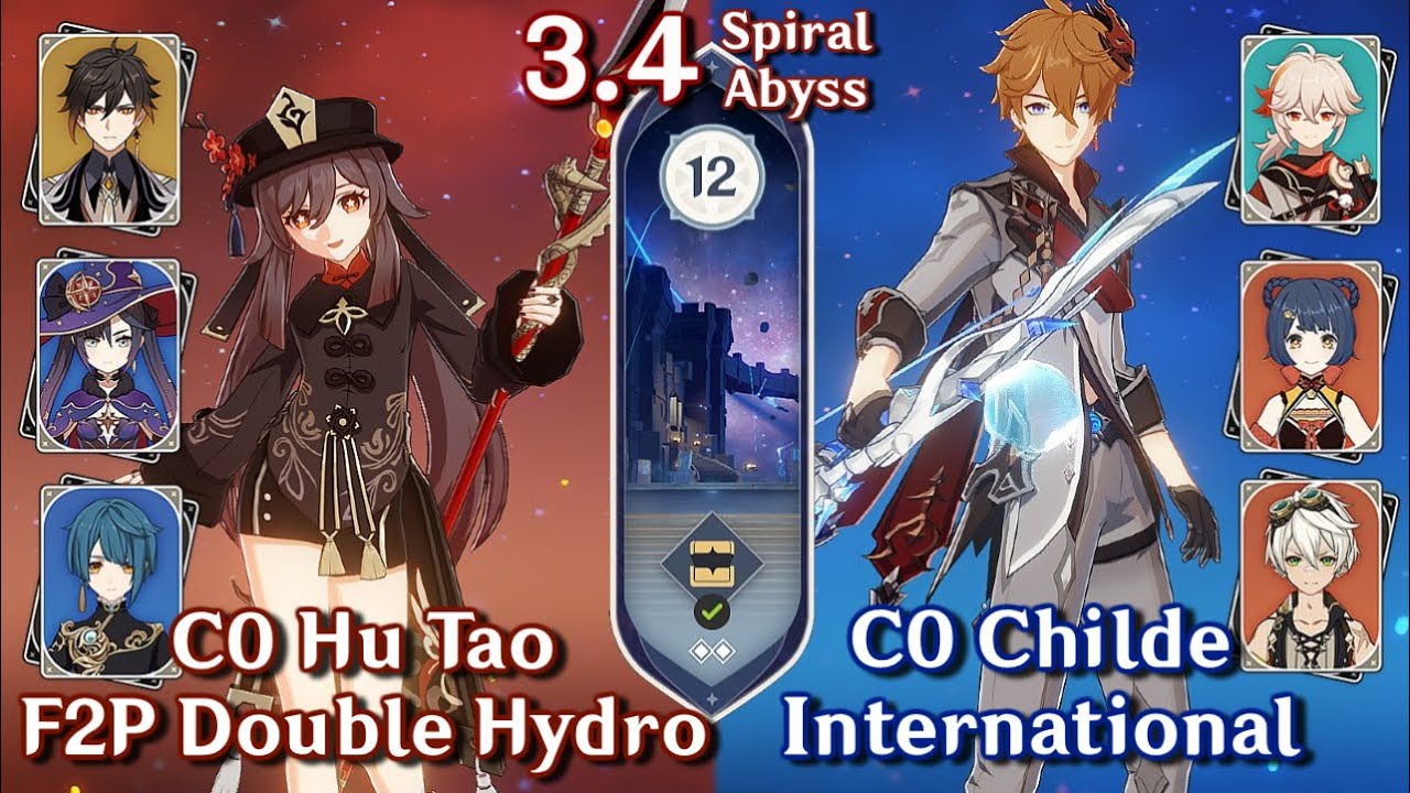 Spiral Abyss 3.4 - F2P C0 Hutao Double Hydro & C0 Childe International | Floor 12 | Genshin Impact