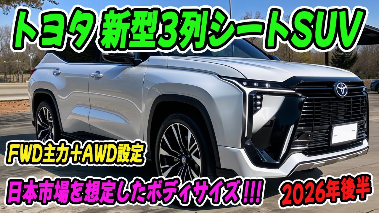 トヨタ 新型3列シートSUV、2026年後半デビュー予想！日本向けボディサイズとFWD主力＋AWD設定で成立する本命EV！