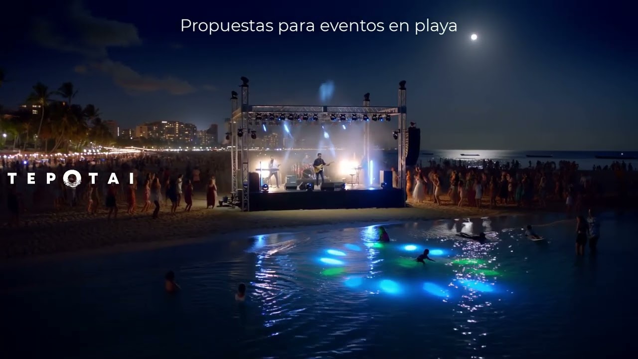 Propuestas para eventos en playa  combinando  luces terrestres y submarinas Tepotai DMX