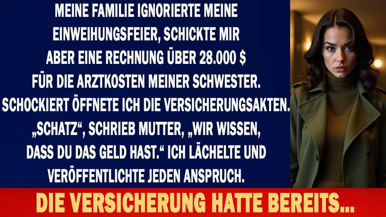 FAMILIE IGNORIERTE MEINE EINWEIHUNG– DOCH WOLLTE 28.000$ FÜR SCHWESTERS ARZT-KOSTEN… ICH HATTE BELEG
