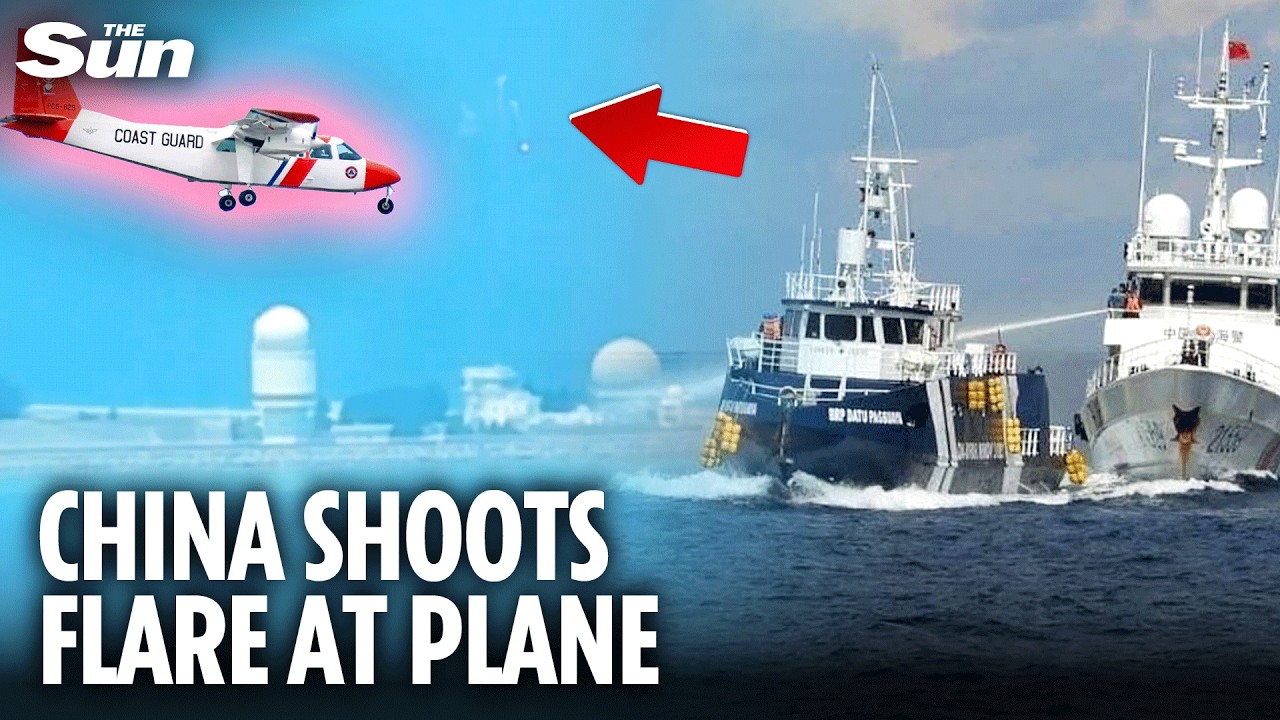 Moment Chinese forces FIRE FLARE at Filipino PCG plane in show of aggression in contested waters