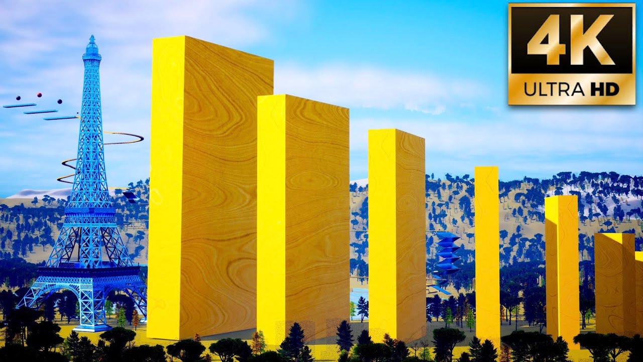 Domino simulation A giant domino destroys the Eiffel Tower!? V3