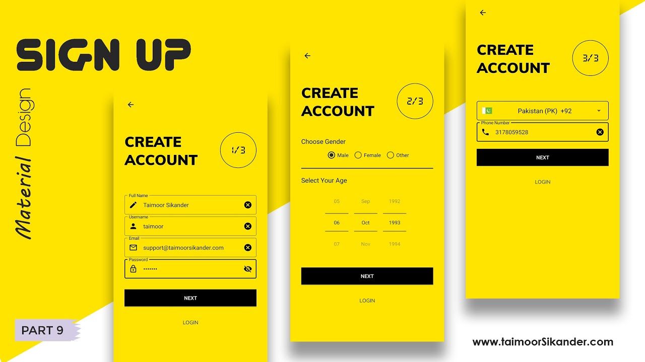 09 - Login and Sign up Android Studio - Material Design Signup Screen - UI 2022