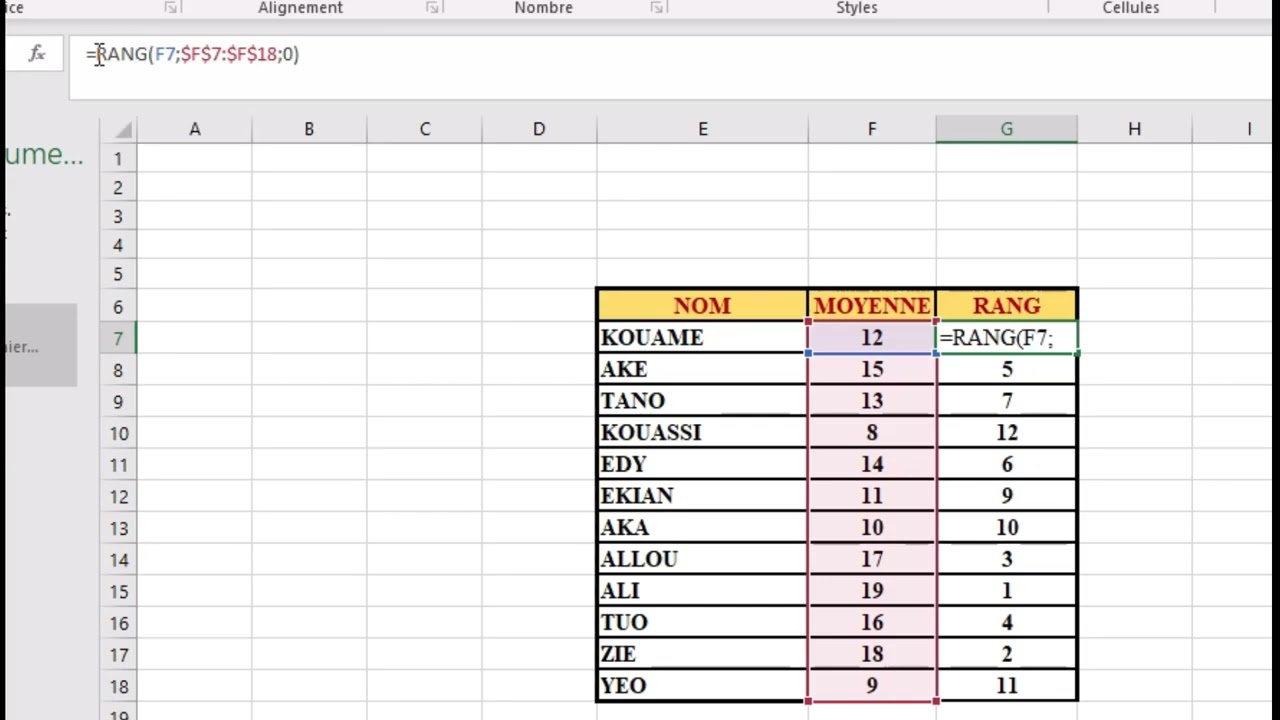 COMMENT FAIRE AUTOMATIQUEMENT LE RANG