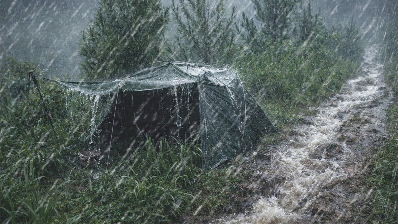 INSANE STORM RAIN! TENT ALMOST WASHED AWAY⛈️TRAPPED IN A SEVERE STORM RAIN