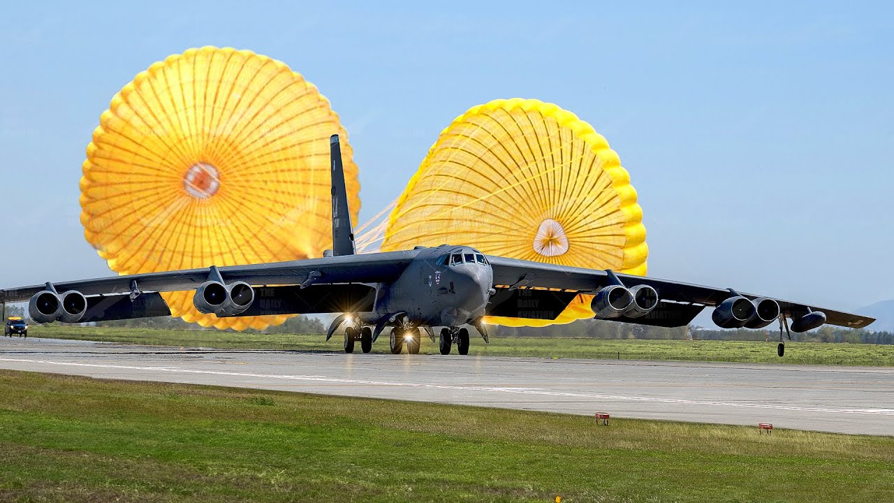 Skilled US Pilot Releases Massive Drogue Parachute to Stop His Massive B-52