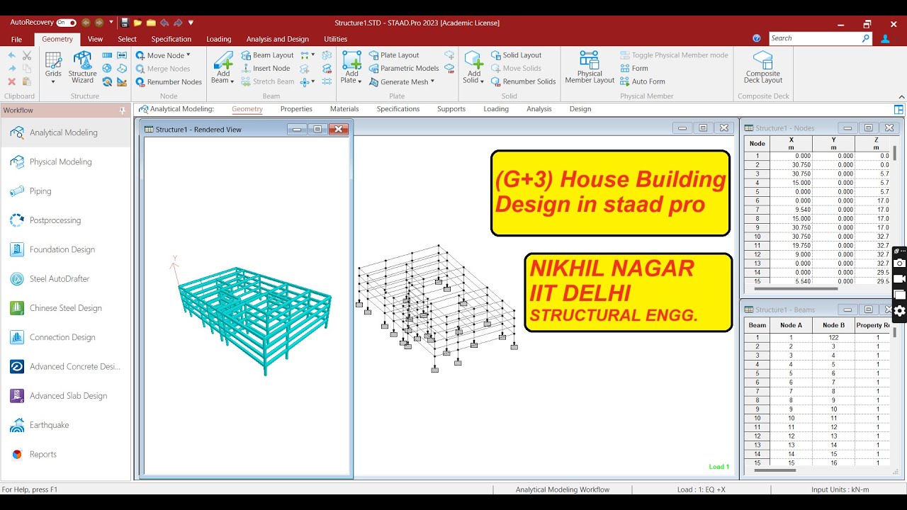 (G+3) HOUSE BUIDING Design in Staad Pro [IIT Delhi]