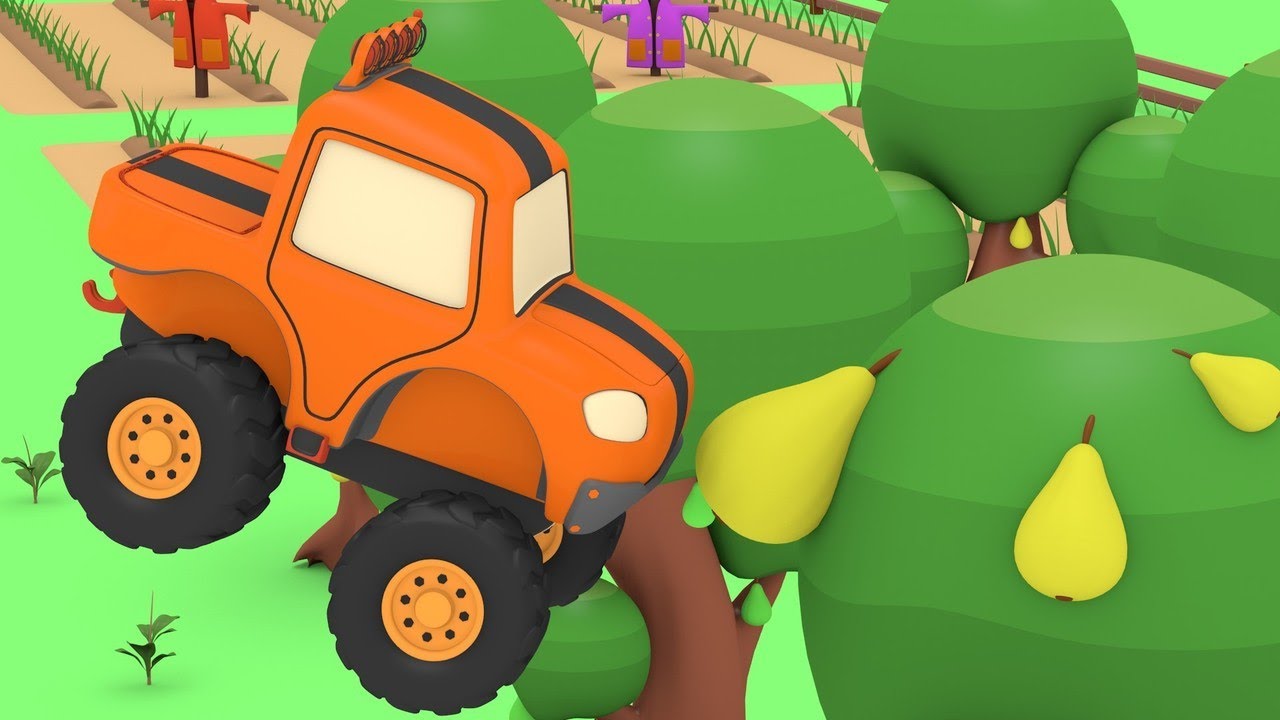 Learning with trucks toys -  Garden - cartoon for kids