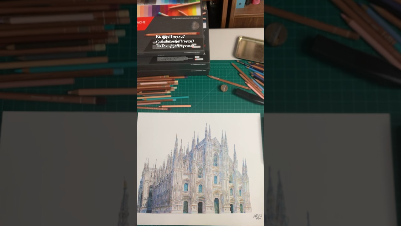 Completed drawing of Milan Cathedral 1-1-2024 #shorts #art #artist #drawing #architecture #cathedral