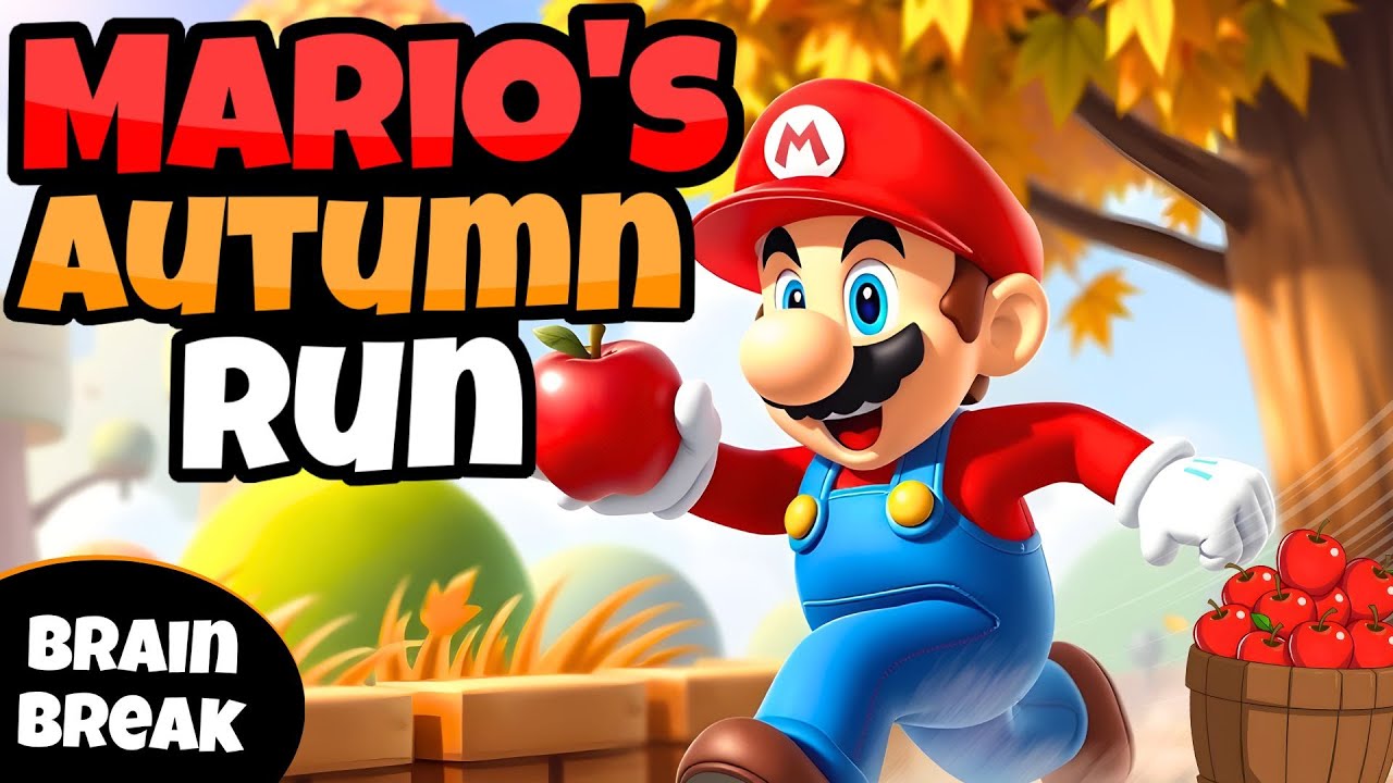 🍎 Mario's Autumn Run 🍎 | Fitness Run | Brain Break | Mini-Games | GoNoodle Inspired