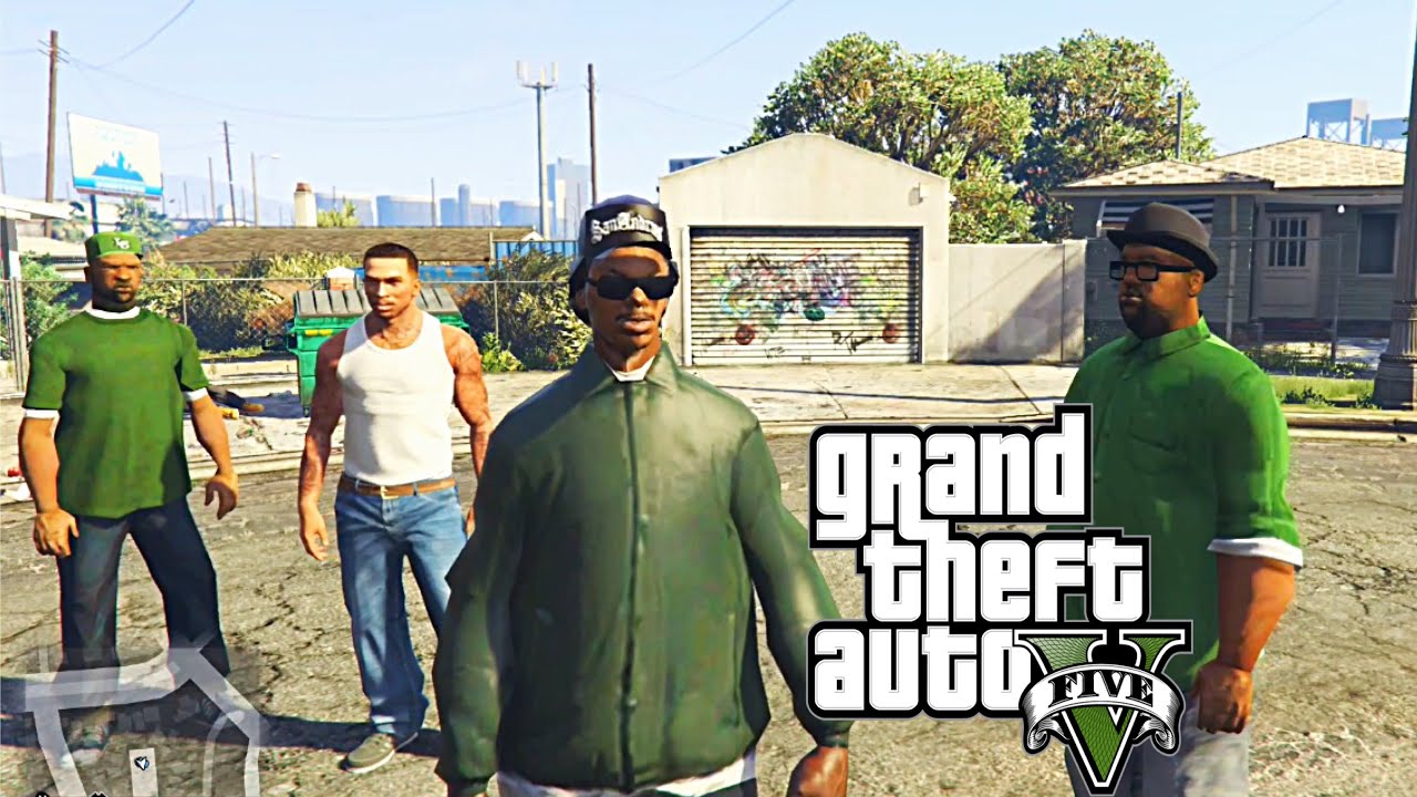 GTA V - Taking back Grove Street w/ Ryder, Cj, Sweet & Big Smoke Gameplay