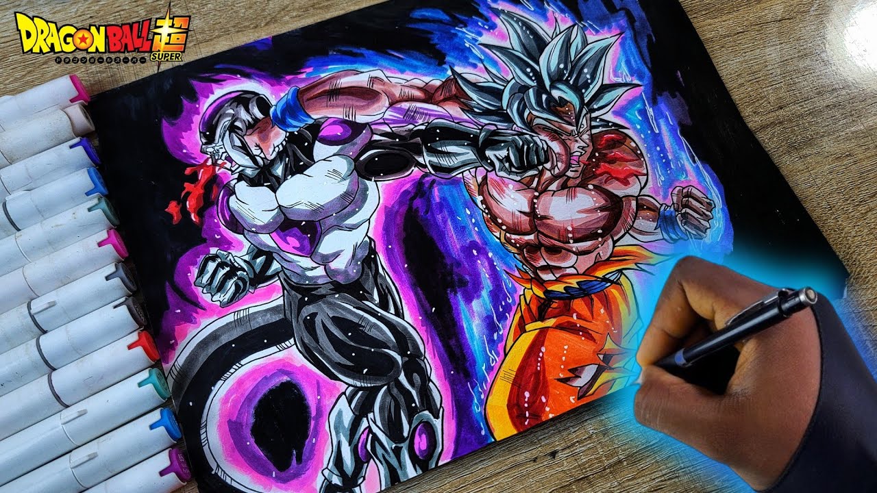 Как нарисовать сцену эпического боя Гоку в режиме Ультра Инстинкта против Фризы Блэка 🔥 [Dragonball]