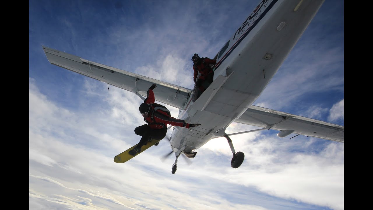 NZONE Skydive's Sasa Jojic Skysurfing over Queenstown, New Zealand