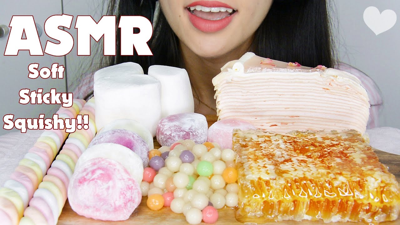 ASMR BEST SOFT STICKY SQUISHY EATING SOUNDS [HONEYCOMB, CREPE CAKE, MOCHI, BOBA, MARSHMALLOW]