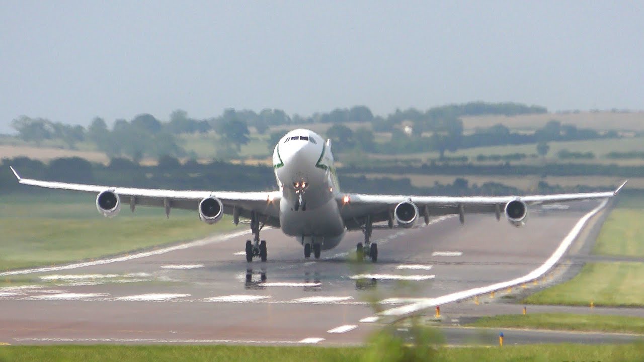 SLOW CLIMBOUT AirX A340-312 9H-BIG Takeoff runway 07 at Newcastle Airport