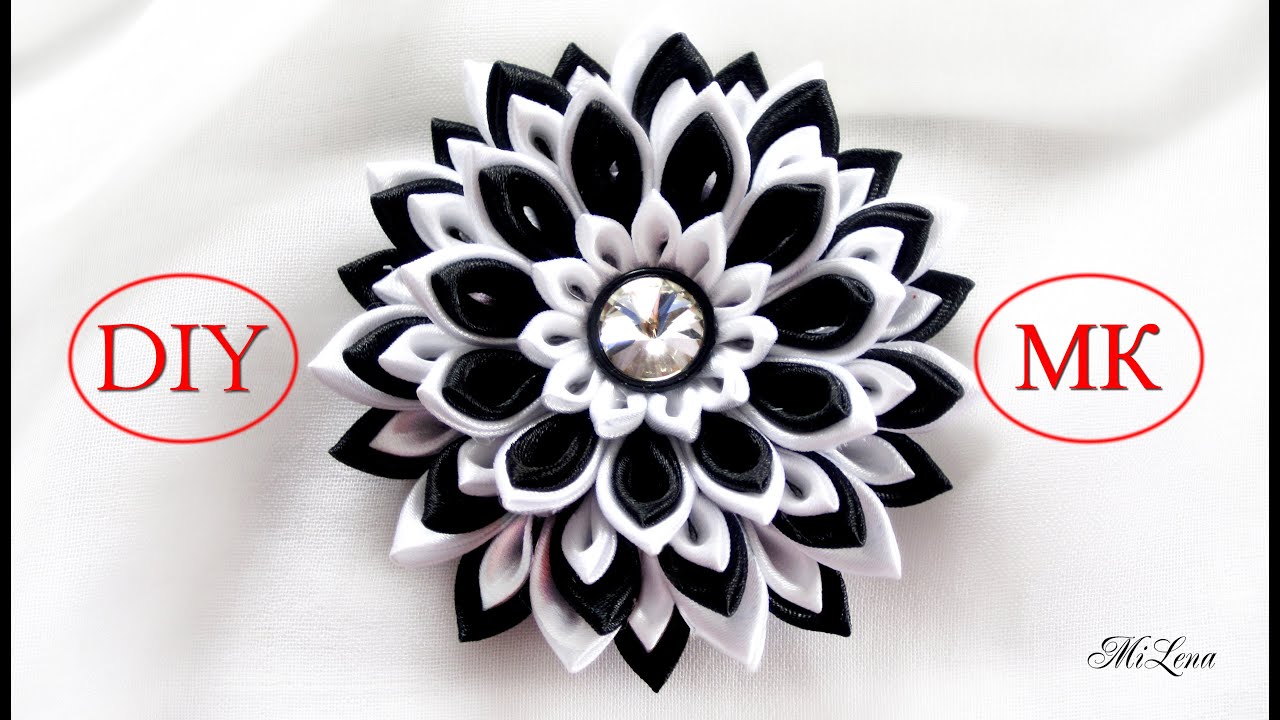 Многослойный цветок Канзаши / Вариант сборки, МК / DIY Layered Kanzashi Flower