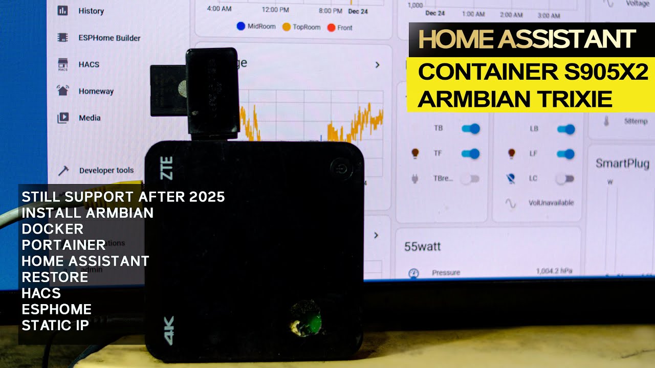 Install Home Assistant Container Docker Portainer HACS ESPHome Armbian Trixie S905x2 Android TV