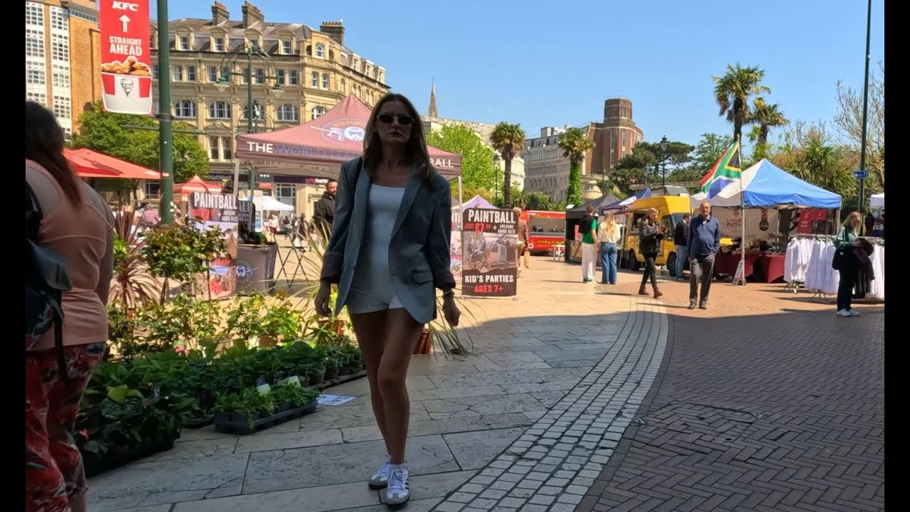 Wonderful Market day at Bournemouth Square and Gardens - 4K 60FPS UK Walking Tour
