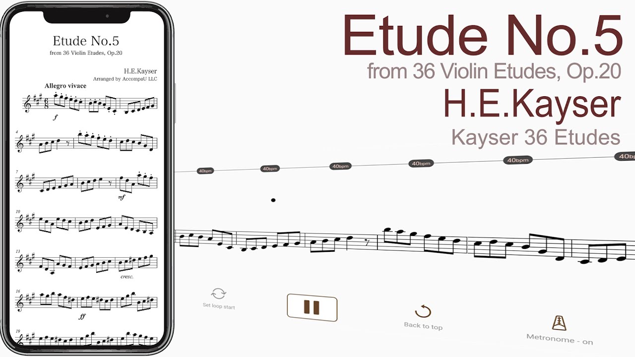 Etude No.5 from 36 Violin Etudes, Op.20 | H.E.Kayser 【 Violin Sheet Music 】