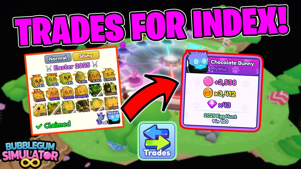 TRADING My Way to Complete the SHINY Easter Index! Bubble Gum Simulator Infinity