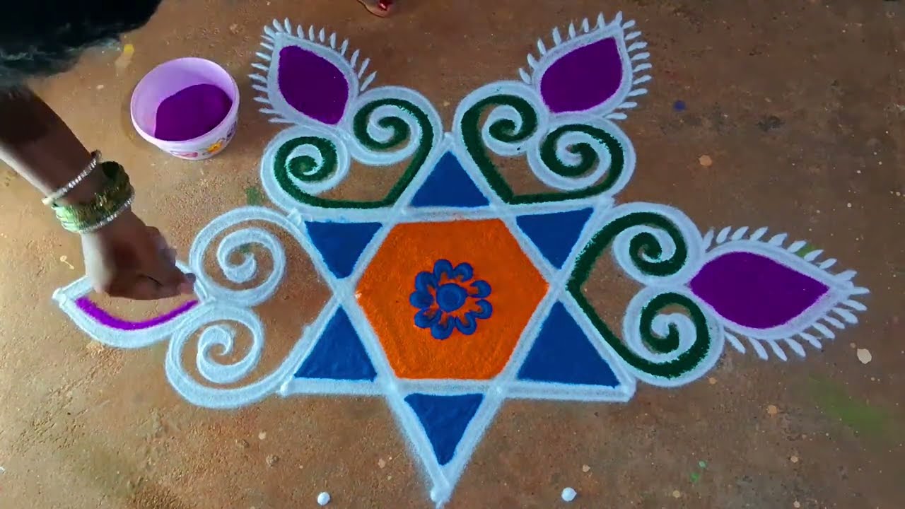 Easy method flowers kolam5*3 aani madham kolamBeautiful rangoli design@kanishcreatives