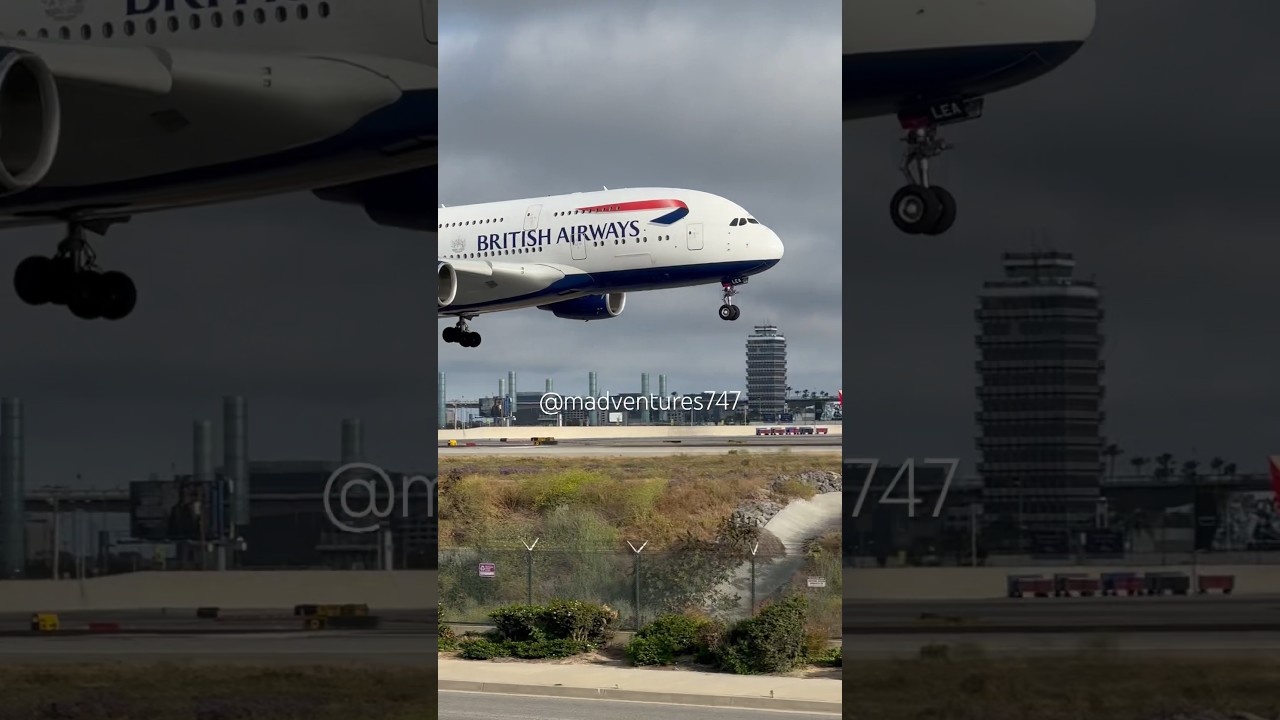 British Airways A380 landing #planesspotting #planelanding #lax #a380 #britishairways
