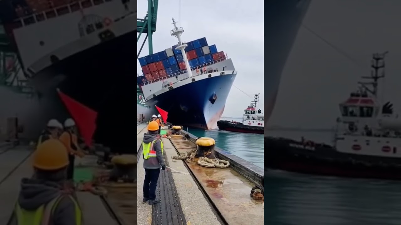 Massive ship capsizes at the dock! 😱🚢 #ShipAccident #SeaDisaster #RealFootage #Dockside #ViralVideo