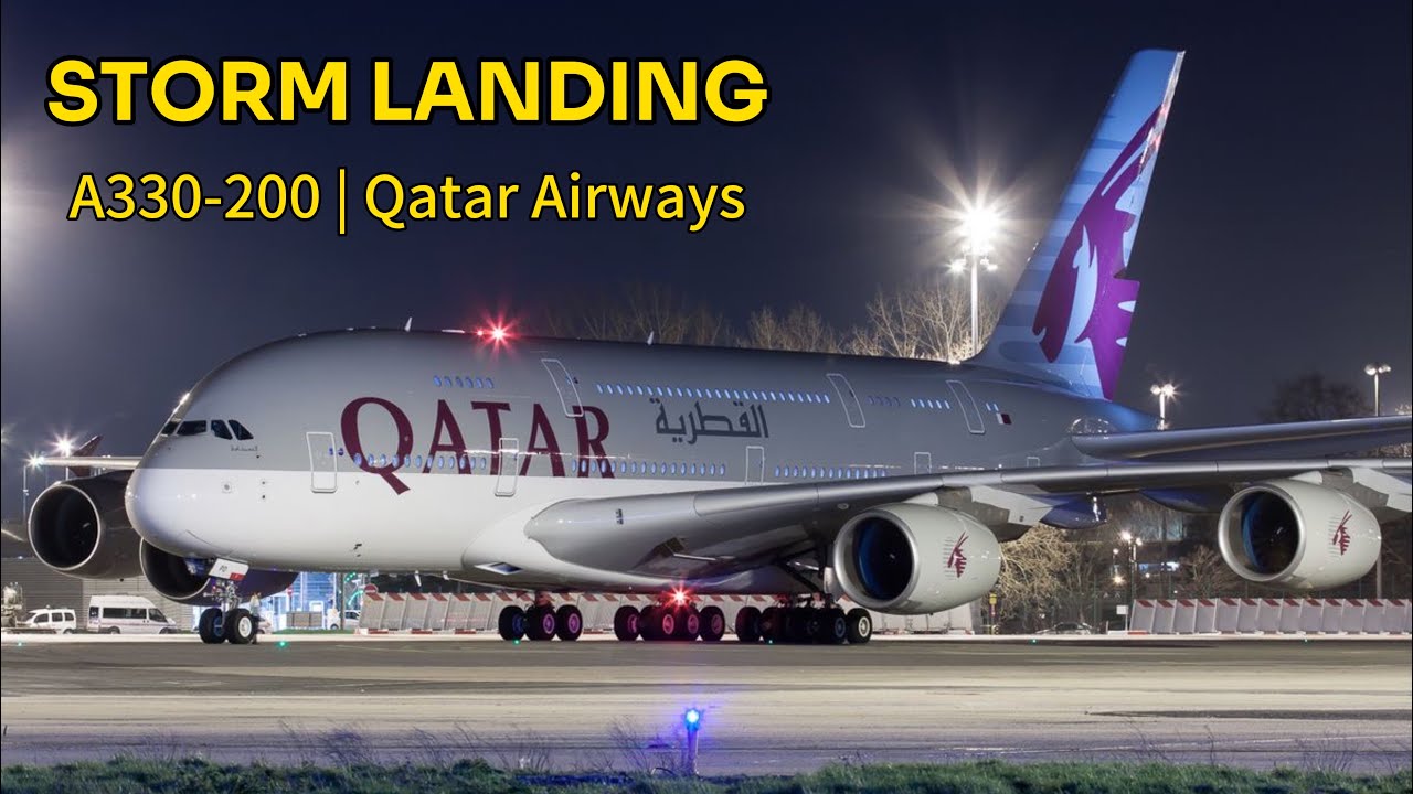 Qatar Airways A330-200 Full Flight in Stormy Weather | RWY 10 Landing