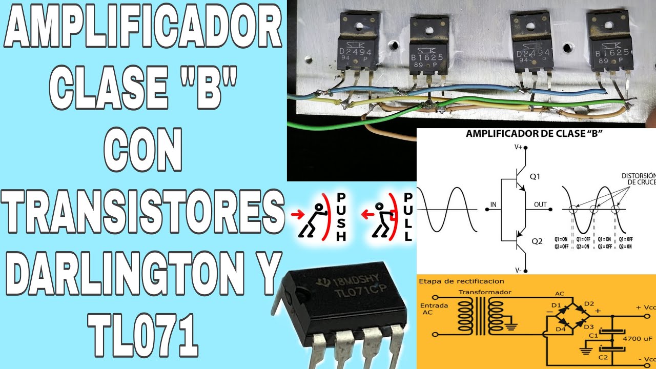 Amplificador clase AB retroalimentado. Con operacional tl071