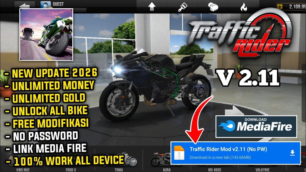 Traffic Rider Mod Apk V2.11 Terbaru 2026 - Unlimited Money & Unlock All Bike