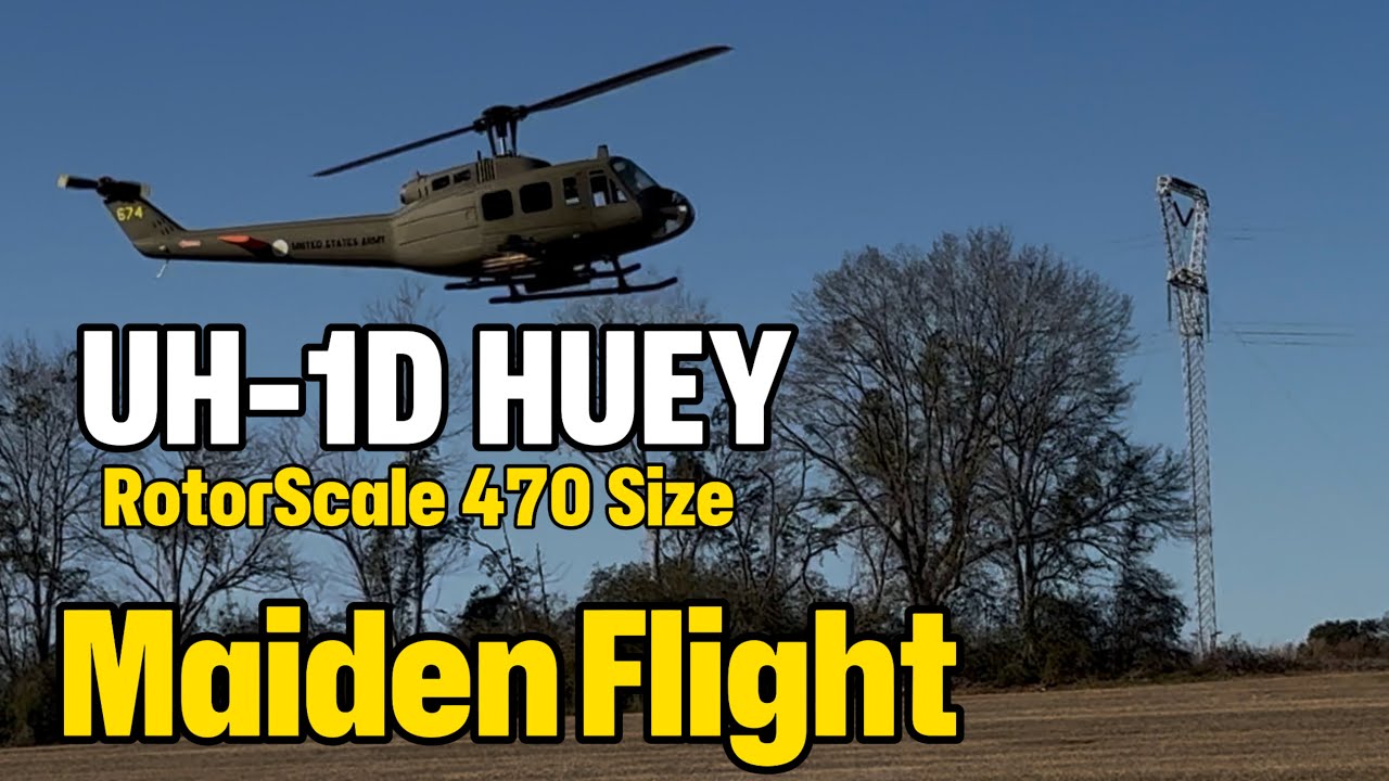 RotorScale UH-1D Huey Super Scale 470 Size GPS Stabilized Helicopter Maiden Flight