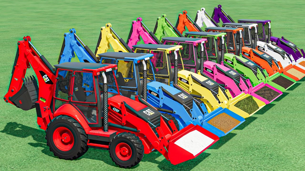 Transport With COLORS - MEGA WORK with CAT BACKHOE LOADER - Farming Simulator 22